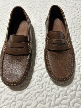 Zara Boys Brown Leather Slip-On Low Top Closed Toe Loafer Shoes Size EUR 36